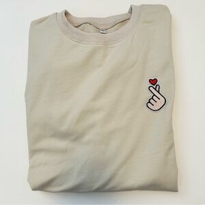 Beige Sweatshirt with K-pop Heart Embroidery size large- NWOT